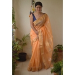 Handwoven Chanderi cotton silk saree with jari border