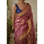 Handwoven Chanderi pattu silk saree with jari border