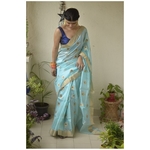 Handwoven Chanderi patty silk saree with silk thread motif and silk border