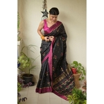 Handwoven Chanderi Pattu silk saree with flower motif and silk border