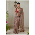 Hand block printed and natural dyed kota doria saree