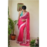 Handwoven kadiyal chiffon banarasi saree with silver jari.