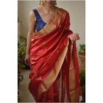 Handwoven Chanderi pattu silk saree with jari border