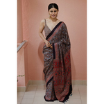 Handblock printed and handmade processed natural dyed gajji silk Ajrakh saree.