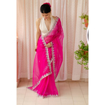 Handloom handembroidered organza resham silk saree.