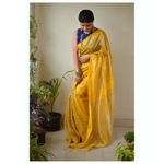 Handwoven Linen jari wrap Saree