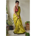 Handwoven tussar silk saree with Aari silk in pallu and border