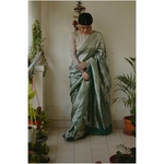Handloom Twill linen saree blended with tissue blended.