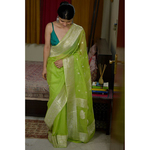 Handwoven kadwa chiffon banarasi saree with silver jari.