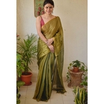 Handwoven metallic linen saree
