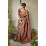Handwoven Tussar silk saree with hand embroidered by silk thread