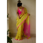 Handloom chanderi silk saree with jari striped.