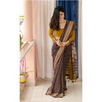 Hand block printed and natural dyed kota doria saree with natural dyed Ajrakh patch work border and tassel.
