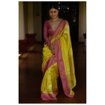 Handloom soft resham chanderi silk saree with zari motifs
