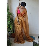 Handwoven Jari blended linen saree with jari border
