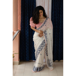 Handspun handwoven pure muslin cotton Jamdani motifs saree.