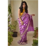 Handwoven katan silk banarasi saree with handwoven motifs.