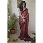 Handblock print modal ajrakh silk saree.