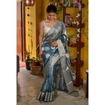 Handwoven Chanderi pattu silk saree with jari motif