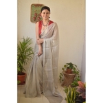 Handwoven metallic linen saree with silver/ golden jari bootis