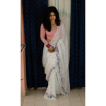 Handspun handwoven pure muslin cotton Jamdani motifs saree.