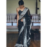 Handwoven kadwa chiffon banarasi saree with silver jari.