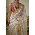 Handwoven Chanderi pattu silk saree with jari borde