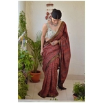 Ajrakh Handblock print mangalgiri cotton saree with jari border.