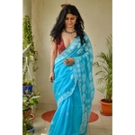 Handembroidered chikankari Kota Doria Saree