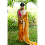 Handwoven kadwa chiffon banarasi saree with jaal work in pallu.