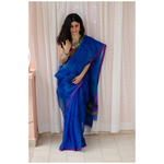 Handloom resham silk chanderi saree with resham and jari motifs.