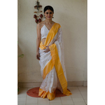 Handloom soft resham chanderi silk saree with zari motifs