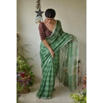 Handwoven boxed linen sari.
