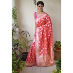 Handwoven Katan Silk Banarasi saree with handwoven motif and jari on pallu.