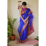 Handwoven organza 2x2 sheer silk saree with jari border.