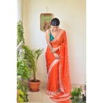 Handwoven kadiyal chiffon banarasi saree with silver jari.