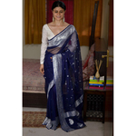 Handwoven kadwa chiffon banarasi saree with silver jari.