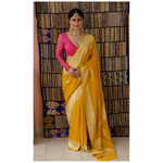 Handloom kadhwa chiffon silk banarasi saree with silver gold jari motifs.