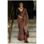 Handblock printed and handmade processed natural dyed mangalgiri cotton Ajrakh saree.