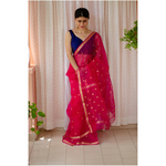 Handloom resham silk with woven jari motifs.
