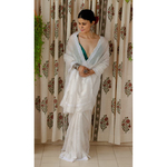 Handembroidered chikankari with hand embroidered mukaish work kota silk saree.
