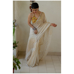 Handloom linen saree with jari stripes..
