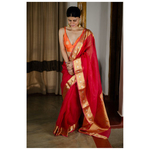 Handwoven organza kora banarasi silk saree with kadhwa border