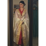 Handllom Chanderi silk dupatta with meenakari bootis in silver and resham thread.