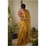 Handwoven metallic linen saree