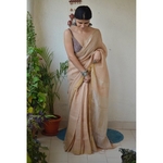 Handwoven linen by linen saree with jari pallu.