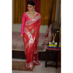 Handwoven kadwa chiffon banarasi saree with silver jari.