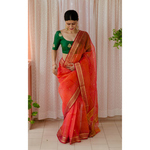 Handloom resham silk with woven jari motifs.