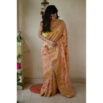 Handloom soft resham chanderi silk saree with zari motifs