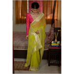 Handwoven kadwa chiffon banarasi saree with silver jari.